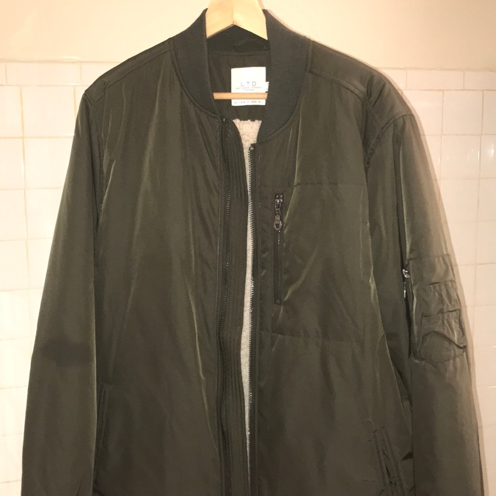 Topman olive green fleece lined bomber jacket